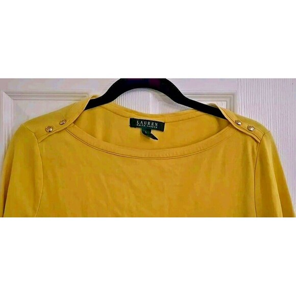 Lauren Ralph RL Ladies Top Bright Yellow Gold Shoulder Buttons Pullover Large - Picture 2 of 9